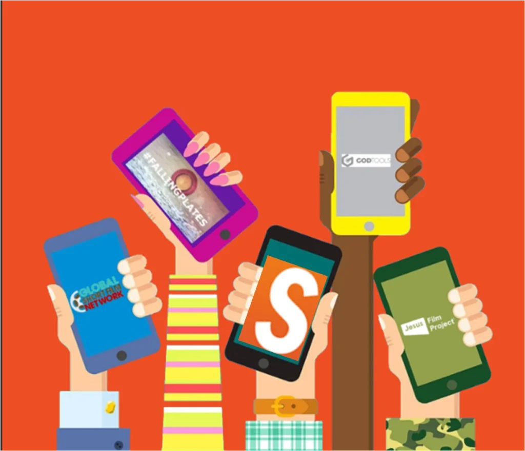 Hands holding smartphones showing social media apps