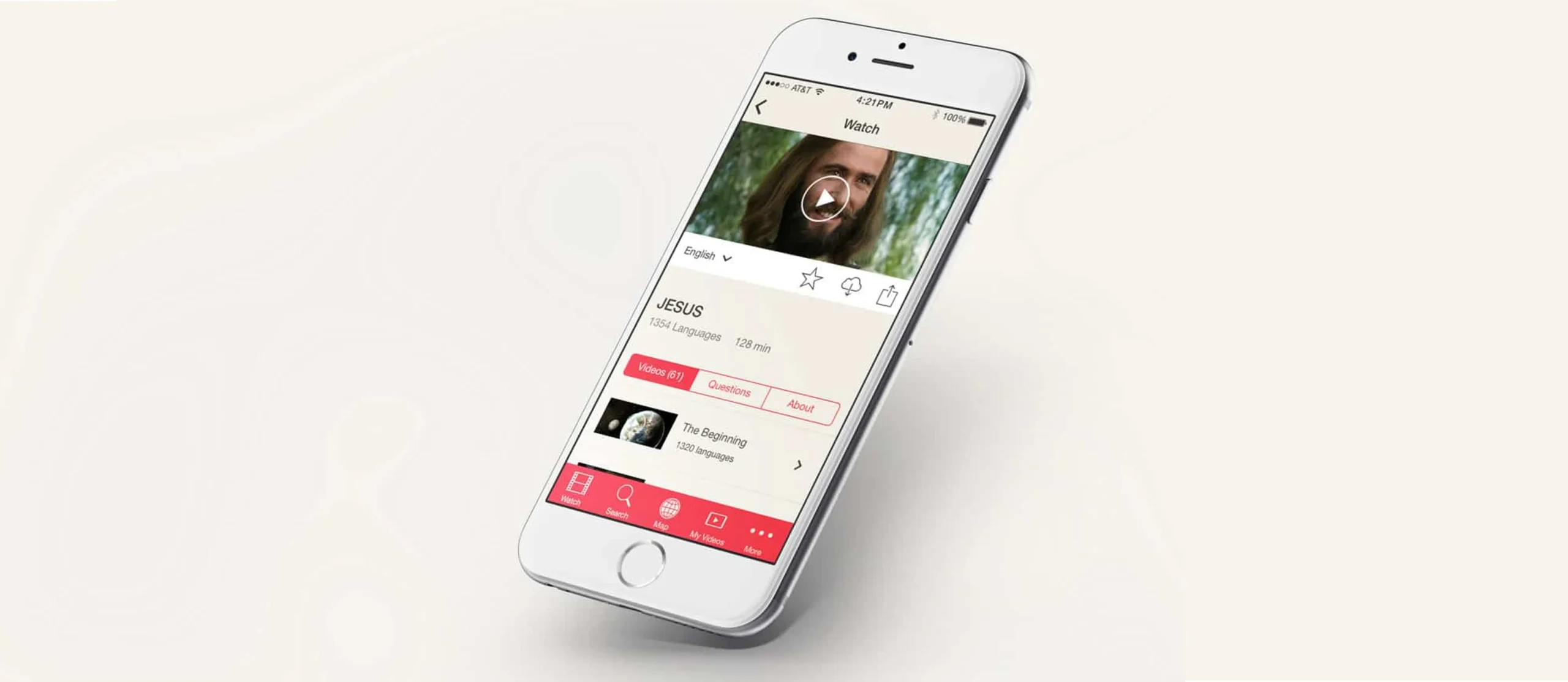 Jesus Film App on a smartphone